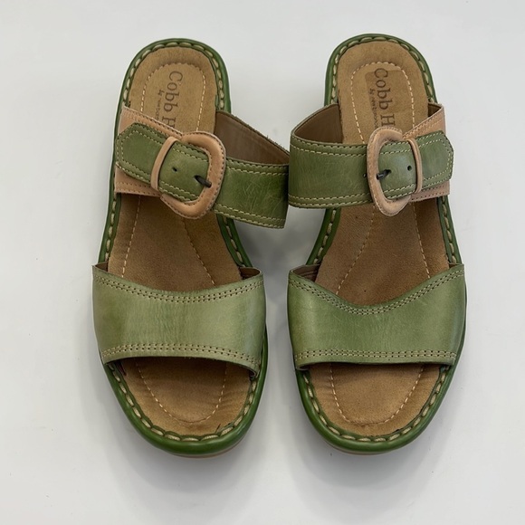 Cobb  Hill Omara C green and tan leather wedge sandal size 9.5 W - Picture 1 of 16
